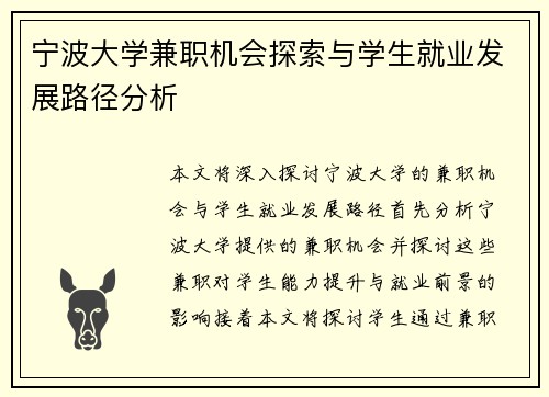 宁波大学兼职机会探索与学生就业发展路径分析
